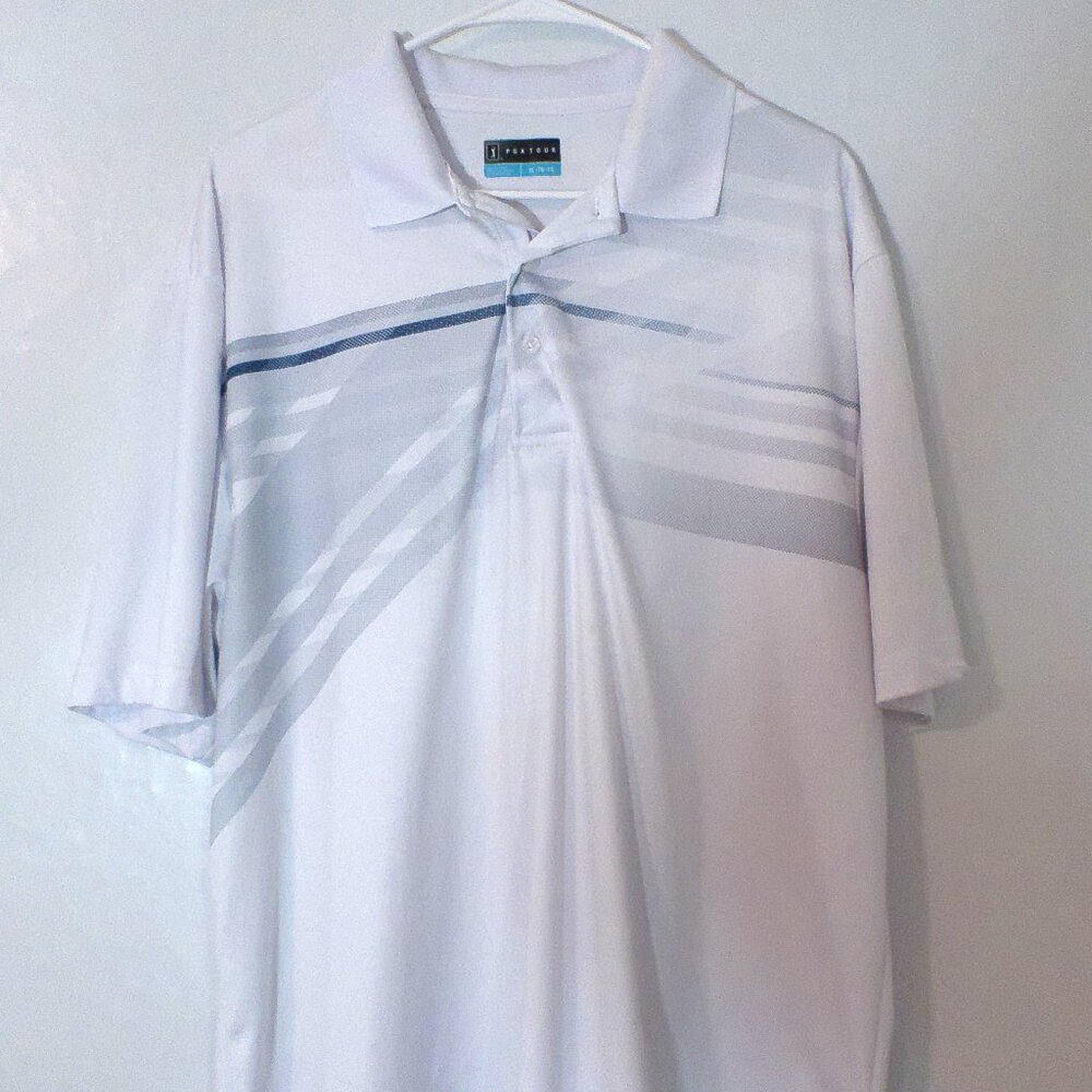 PGA TOUR Golf Polo Shirt Men’s XL White Gray Performance Short Sleeve Athletic
